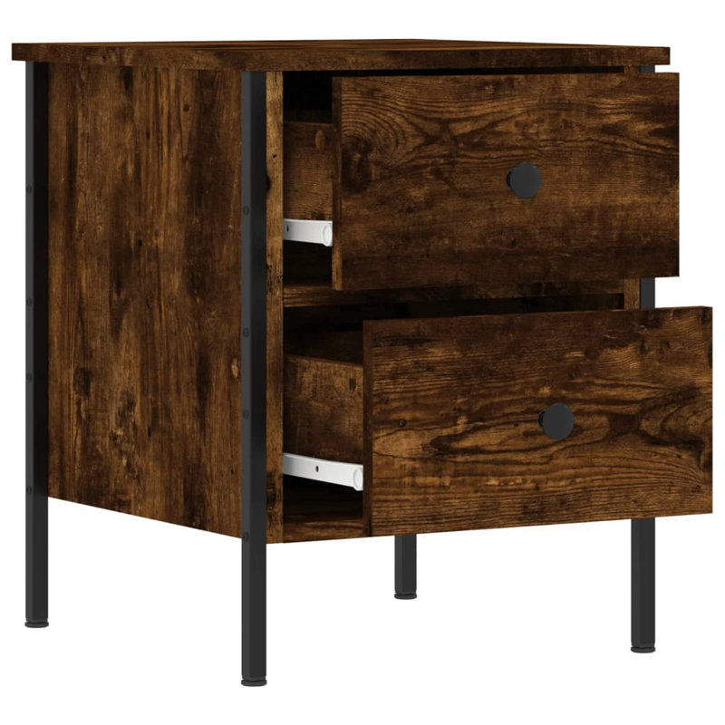 Alius Iron Bedside Table, Smoked Oak, Set of 2