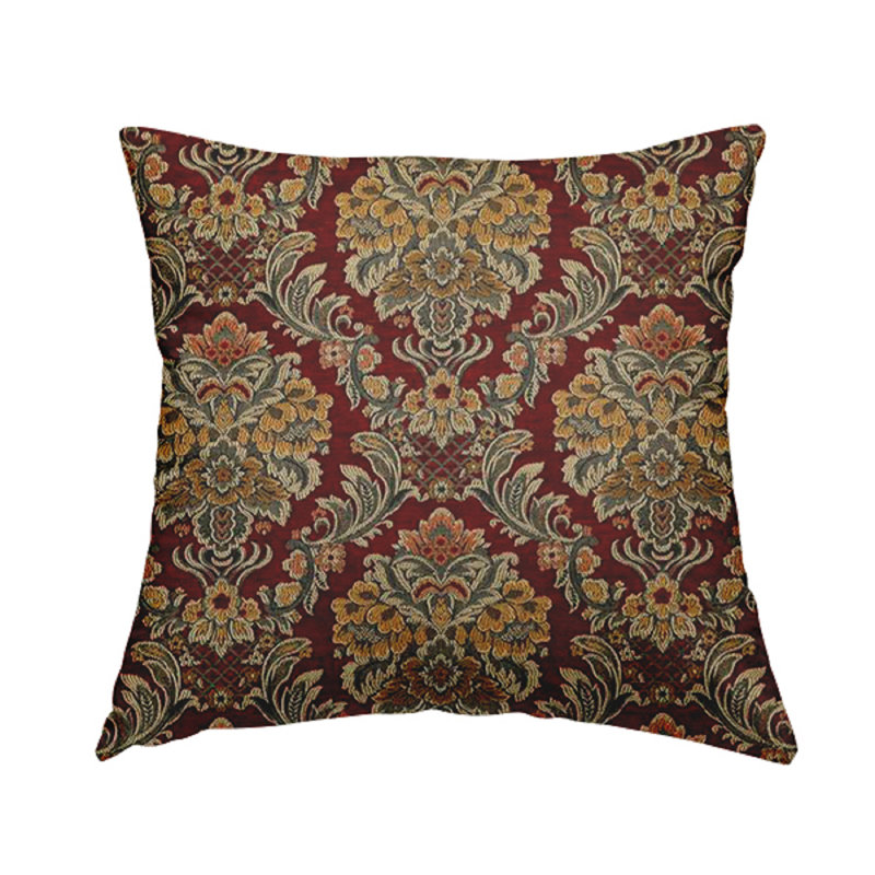 Shamus Damask Square Throw Cushion, 43cm H x 43cm W x 5cm D, Red