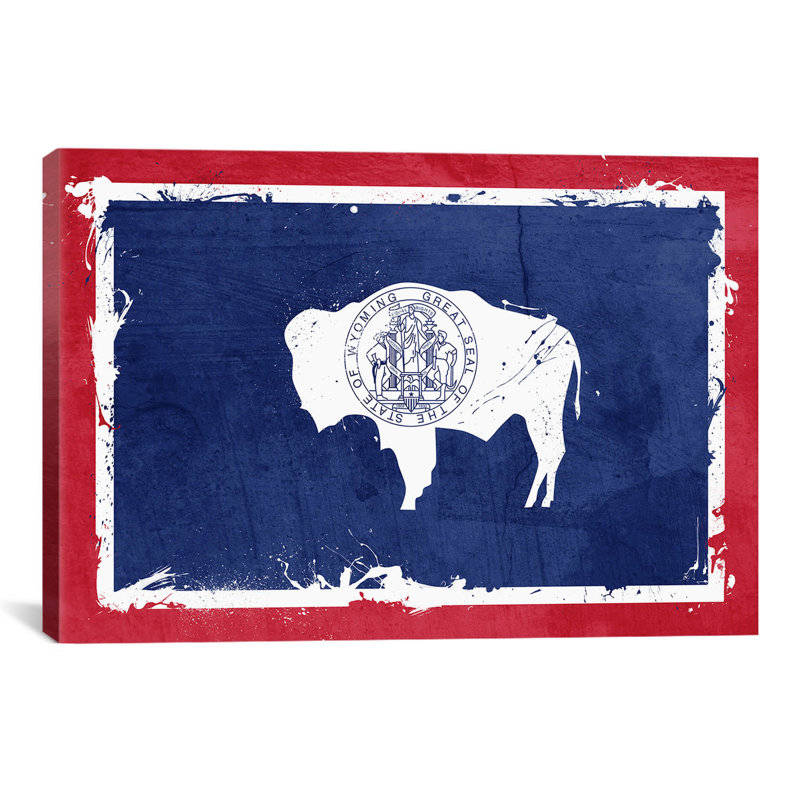 «Wyoming Fresh Paint State Flag» par iCanvas - impression sur toile tendue, Papier d'art encadré noir, Blanc