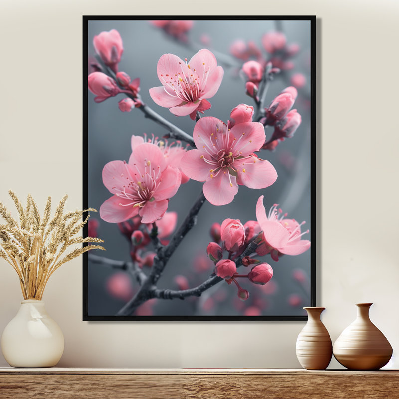  «Fleur de cerisier monochrome dans le vent I - impression d'art mural cerisier en fleurs, H 30 po x l 40 po x P 1,5 po
