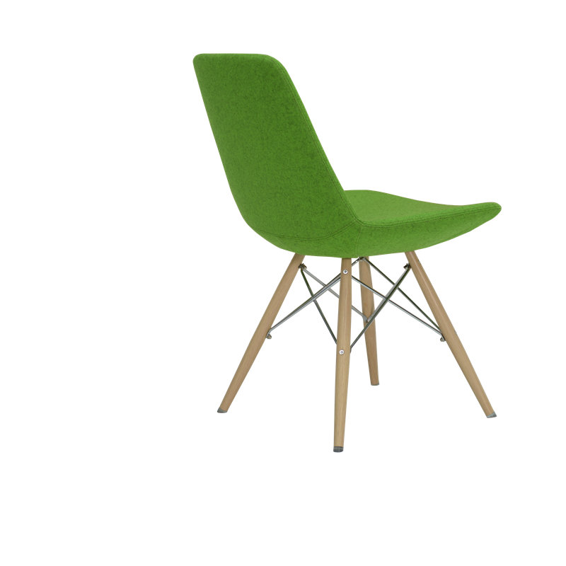 17'' H Faux Leather Upholstered Side Chair, Natural Tubes/Chrome Wires, Green Leatherette