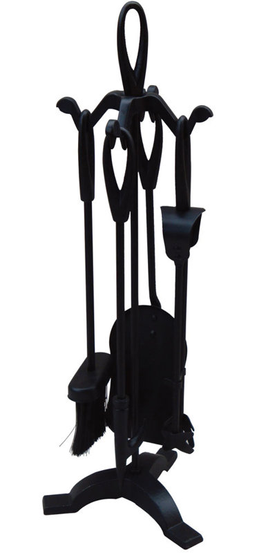 Leonie Steel Fireplace Tool Set, Black, 52.5 cm H x 21 cm W x 20 cm D