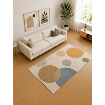 Tapis jaune et bleu à motif de cercles doux de 5 pi x 7 pi «Ultra Light Poids» pour le salon, tapis doux à poils courts avec envers en silicone antidérapant, décor pour la chambre à coucher et le bureau personnel