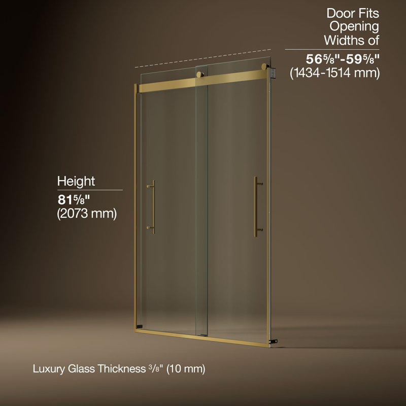 Levity Plus Less Sliding Shower Door, 81-5/8" H x 56-5/8 - 59-5/8" W, With 3/8" Thick Crystal Clear Glass, Bronze