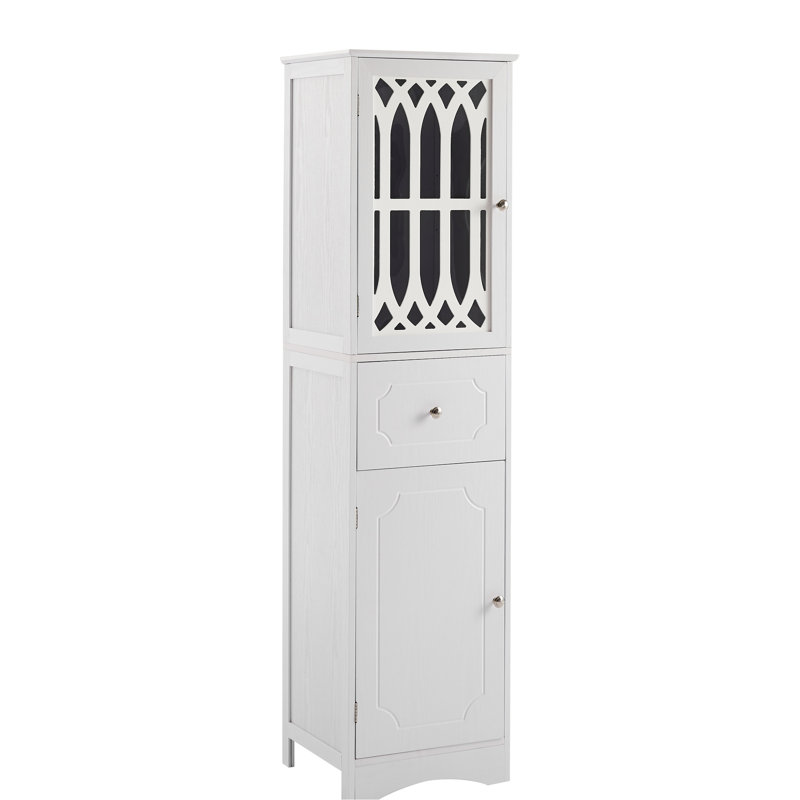 Rangement pour salle de bain à panneau - Grande armoire blanche avec tiroir et porte, tablette réglable autoportante, 2 portes et