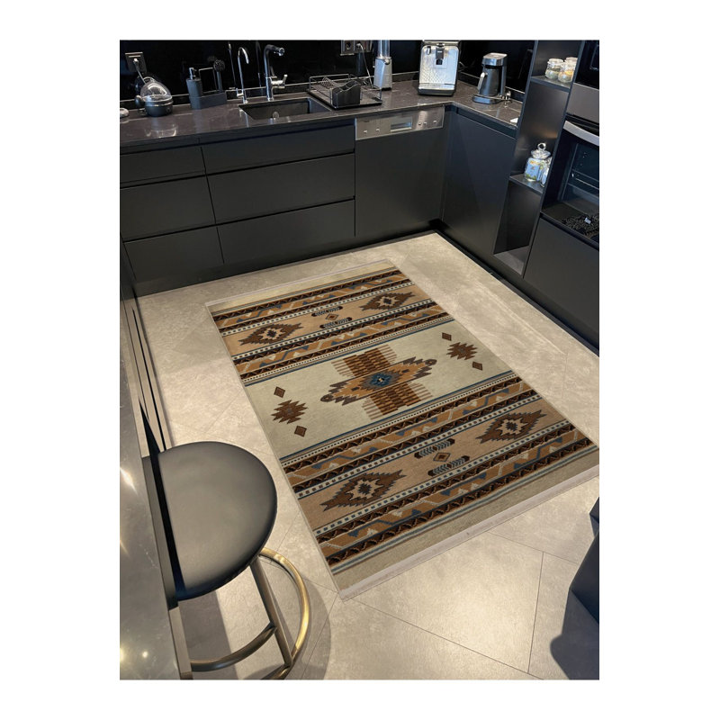 Tapis décoratif lavable à la machine beige, Rectangle 3 pi 11 po x 5 pi 11 po