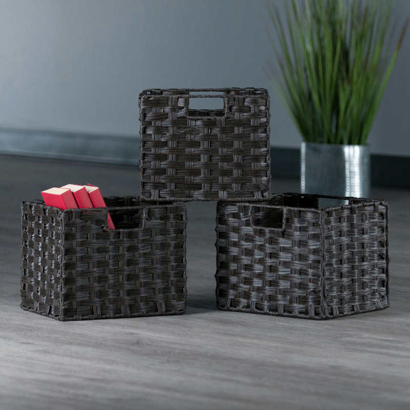 Ensemble de 3 paniers en fibre tissée pliable; Chocolat, Chocolat