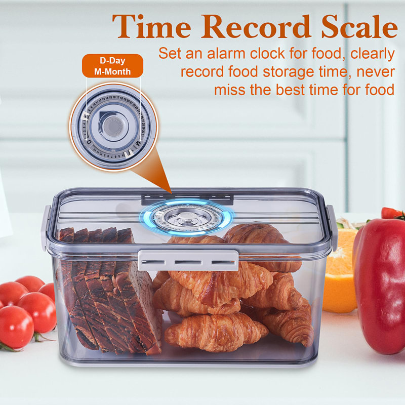 Gray Airtight Bread Storage Container with Lid and Time Recording
