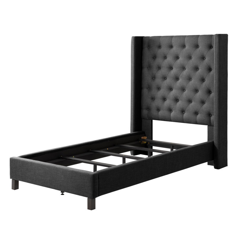 Alfreton Upholstered Wingback Bed, Twin, Dark Grey