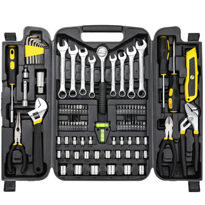 95-Piece Mechanics Tool Set, Car Tool Kit with Adjustable Wrench, Pliers, Sockets & Bits (Yellow)