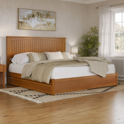 Darlean Solid Wood Trundle Platform Bed with Footboard & Roll Out Trundle