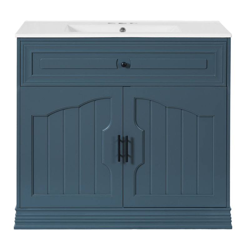 Meuble-lavabo 36 po avec lavabo en céramique, Bleu