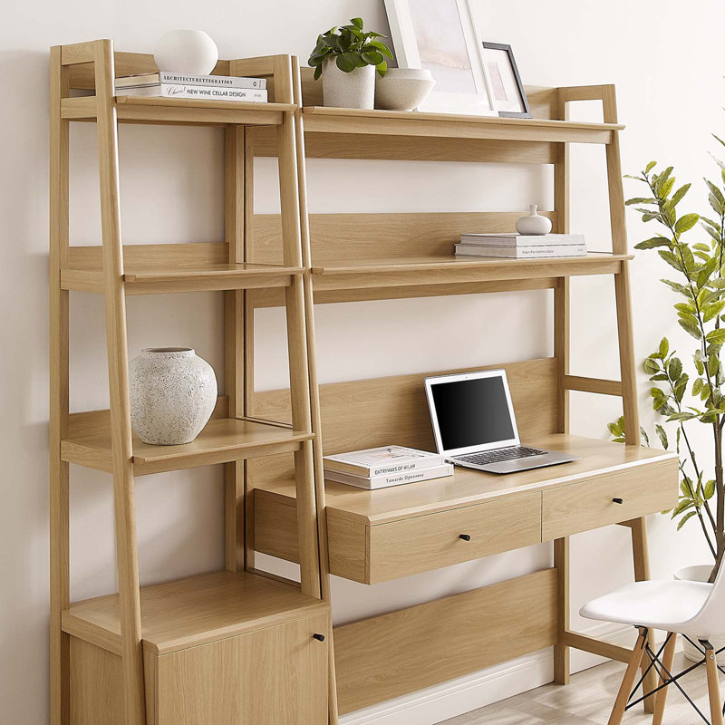 Oak 2-Piece Office Desk and Bookshelf Set