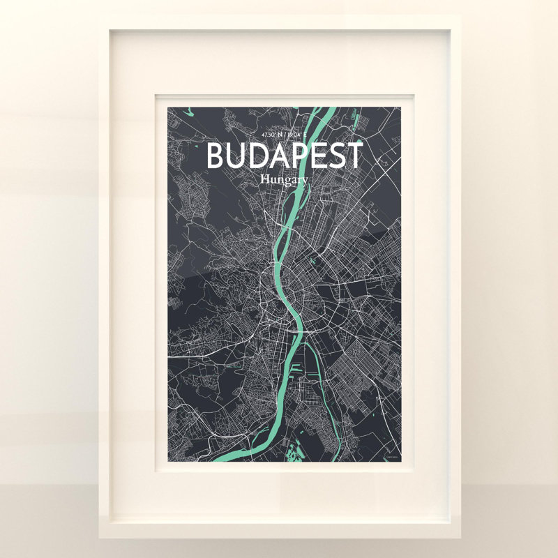 Budapest City Map In Dream - No Frame Print, 27.6cm H x 19.7cm W x 0.05cm D