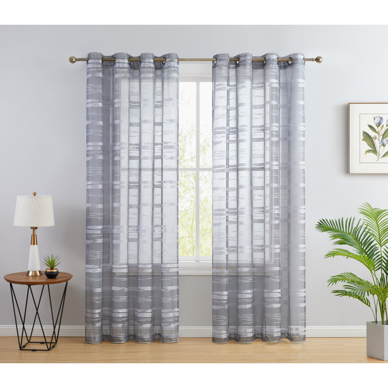Broadway Striped Sheer Grommet Curtain Panel, Silver/Light Gray, 54" W x 84" L