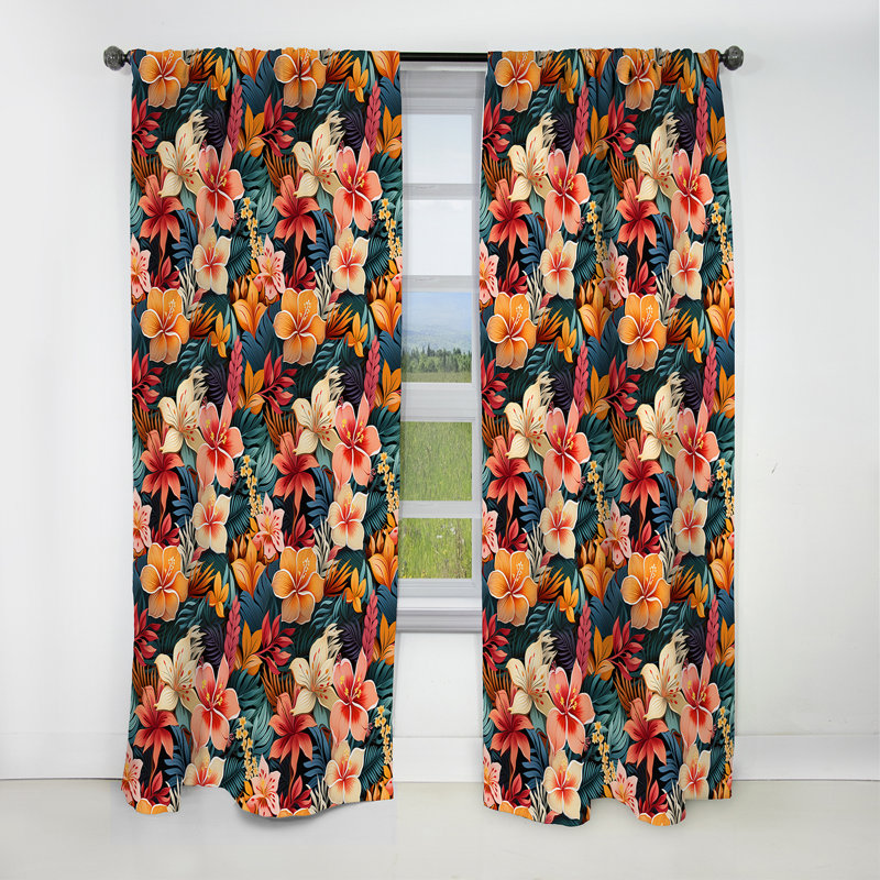 Playful Multicolor Jungle Botanical Pattern - Floral Curtain - Blackout Curtain - 1 Panels, 52" W x 108" L