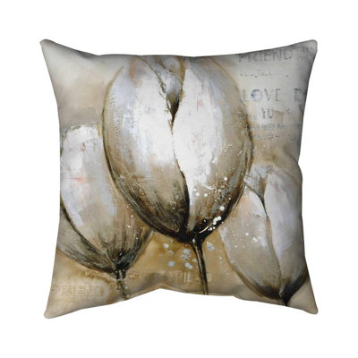 Three Tulips With Typography - Double Sided Print Indoor Pillow - 16X16