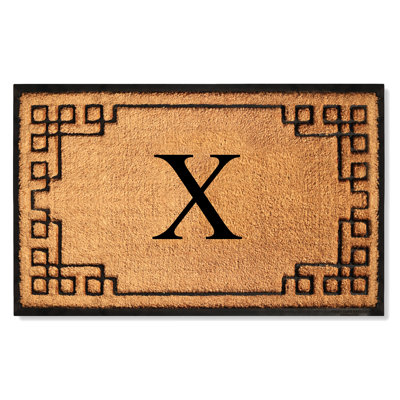 Monogram Natural Coir & Rubber Door Mat with Geometric Border — Heavy-Duty, Dirt-Trapping, Non-Slip Outdoor Entry Mat