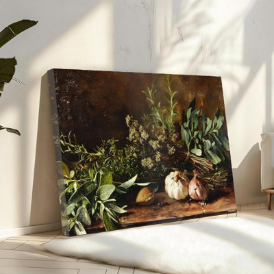 Vintage Green Aesthetic Kitchen Wall Decor Botanical Painting Pictures Poster Prints for Living Room Dining Room，Canvas Solid Wood Frame Support,16" X 24"