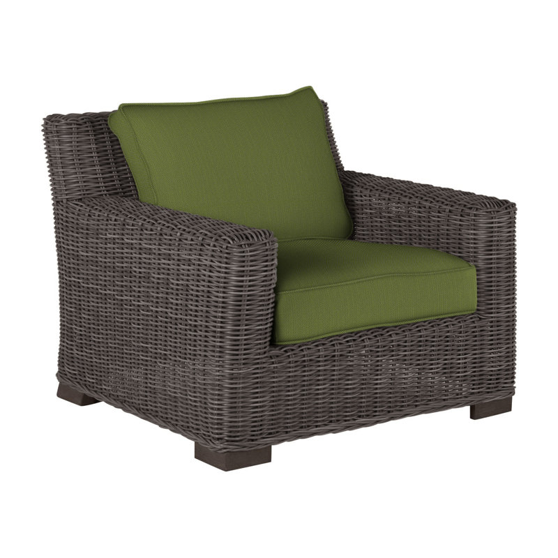 Rustic Woven N-Dura Resin Wicker Outdoor Lounge Chair, Welt, Noyer noir, Forêt de lin