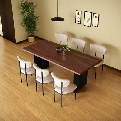 Vintage Home Walnut Dining Table Sets 6 - Person Walnut Solid Wood Top Double Pedestal Dining Set