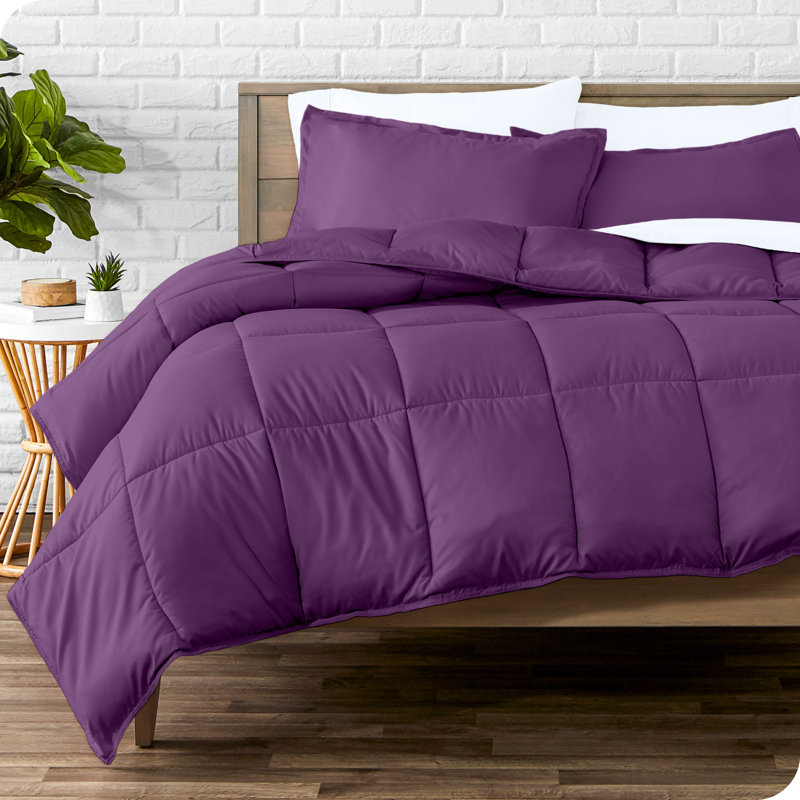 Lit dans un sac en microfibre 1800 de qualité supérieure 1800, Édredon simple + 4 pièces supplémentaires, Prune / blanc