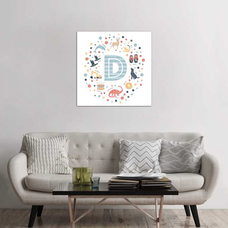 Lettre illustrée D bleue - impression, Toile tendue, Pas de tapis, H 37 po x l 37 po x P 1,5 po
