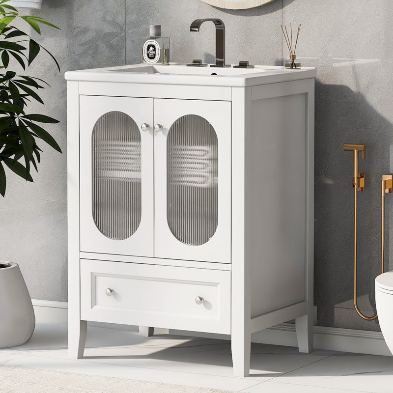 Meuble-lavabo avec lavabo, tiroir et portes, tablette réglable