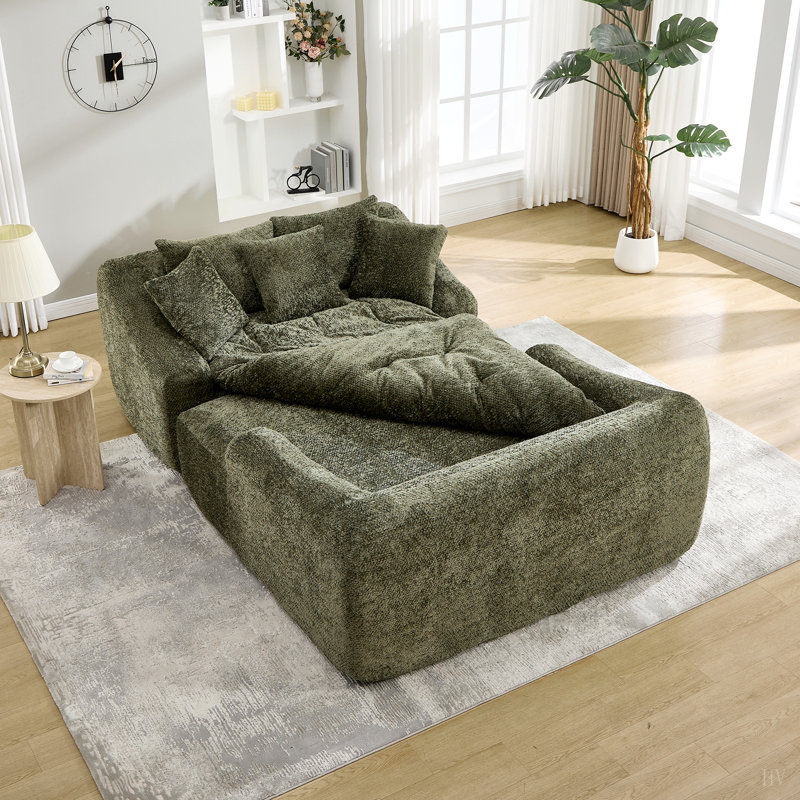 Chaise longue surdimensionnée pour l'intérieur, canapé-lit moderne en chenille à assise profonde avec coussins décoratifs et accoudoirs, canapé-lit pour le salon, chambre à coucher