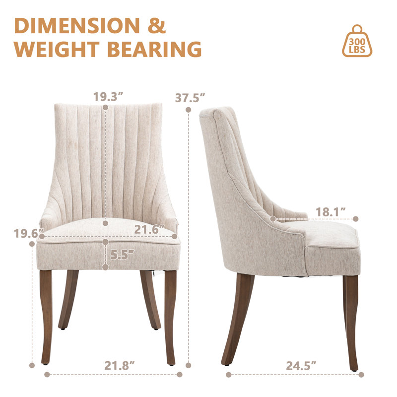 Modern Linen Fabric Kitchen Side Chair,  Dining Chair（Set Of 4）, 4, Beige
