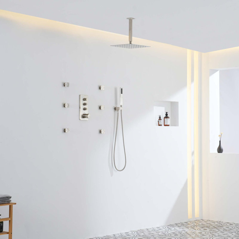 Système de douche thermostatique 3 fonctions à 3 fonctions 12 po, Nickel brossé