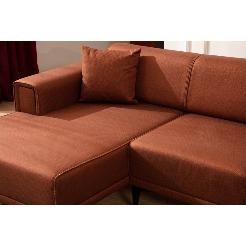 Canapé-lit d'angle, Orienté à gauche (vu de face), Mélange de polyester orange