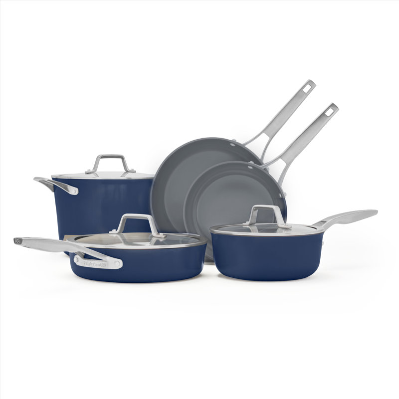 Calphalon Premier Ceramic Nonstick 8-Piece Cookware Set, Midnight Blue