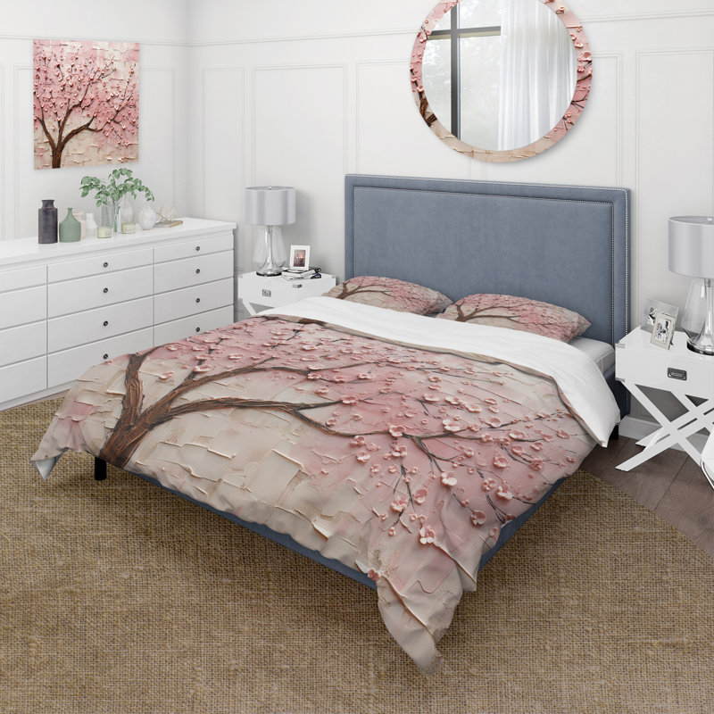 Ensemble de housse de couette Cherry Blossom Whisper, Housse de couette pour grand lit et 2 taies décor