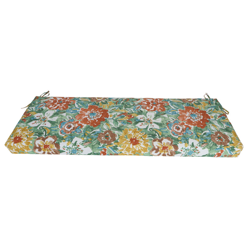 Outdoor Bench Cushion, 54" W x 19" D, White/Sun River Mist Floral