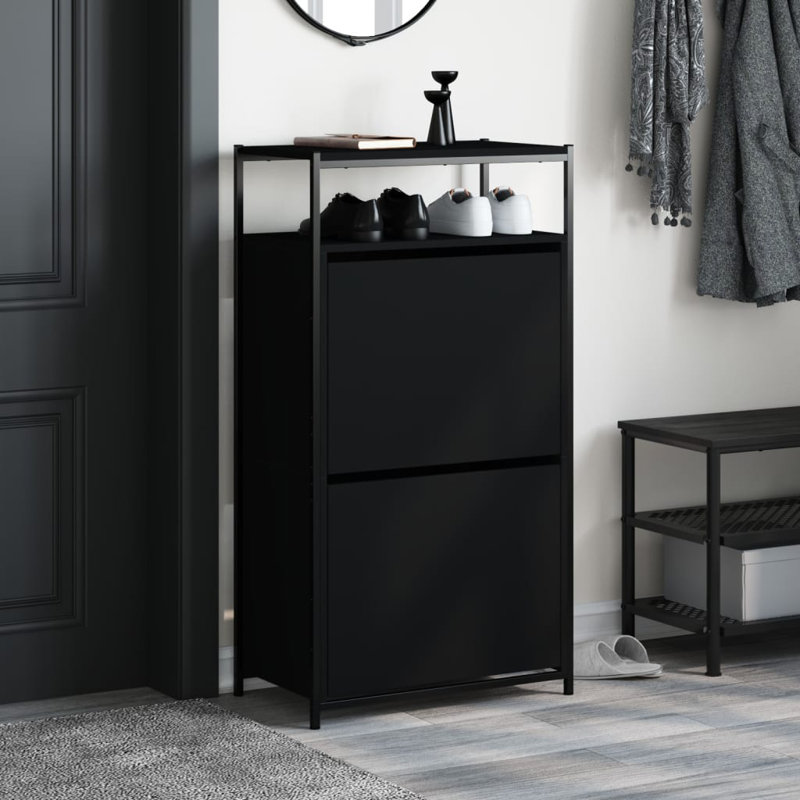 6 Pair Shoe Storage Cabinet, Black