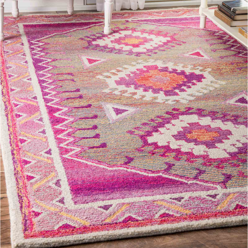 Tapis rose touffeté à la main, Rectangle 7 pi 6 po x 9 pi 6 po
