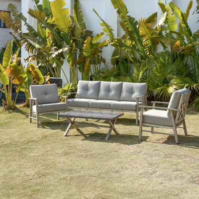 Ensemble d'extérieur en aluminium 4 pièces, 3 places, 2 chaises simples et 1 table basse Seehill