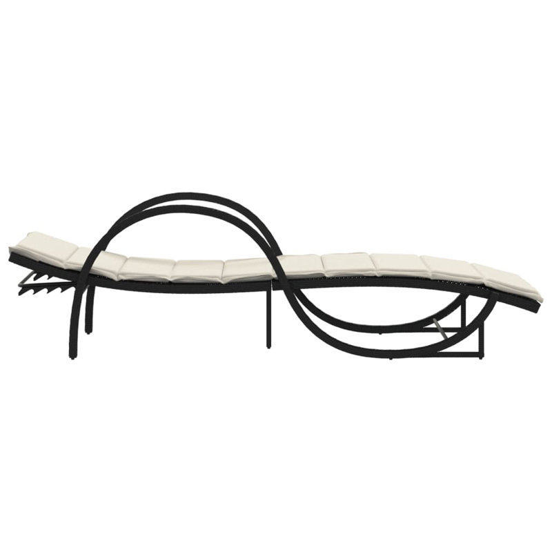 Sun Lounger PE Rattan, Powder-Coated Steel, Cream White, 2, Black