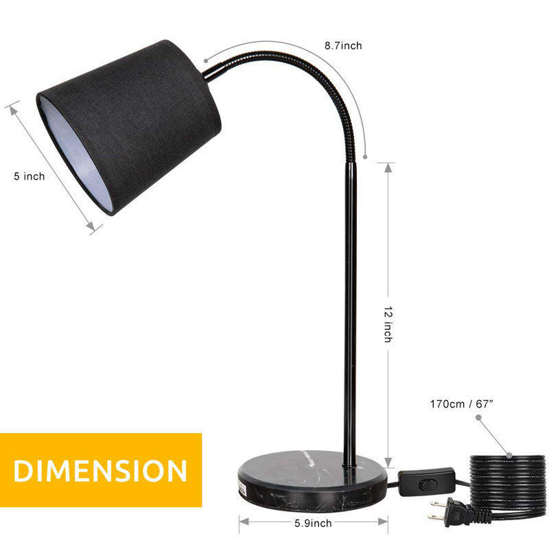 Lampe de bureau 20,7 po Bedi, Noir, Noir