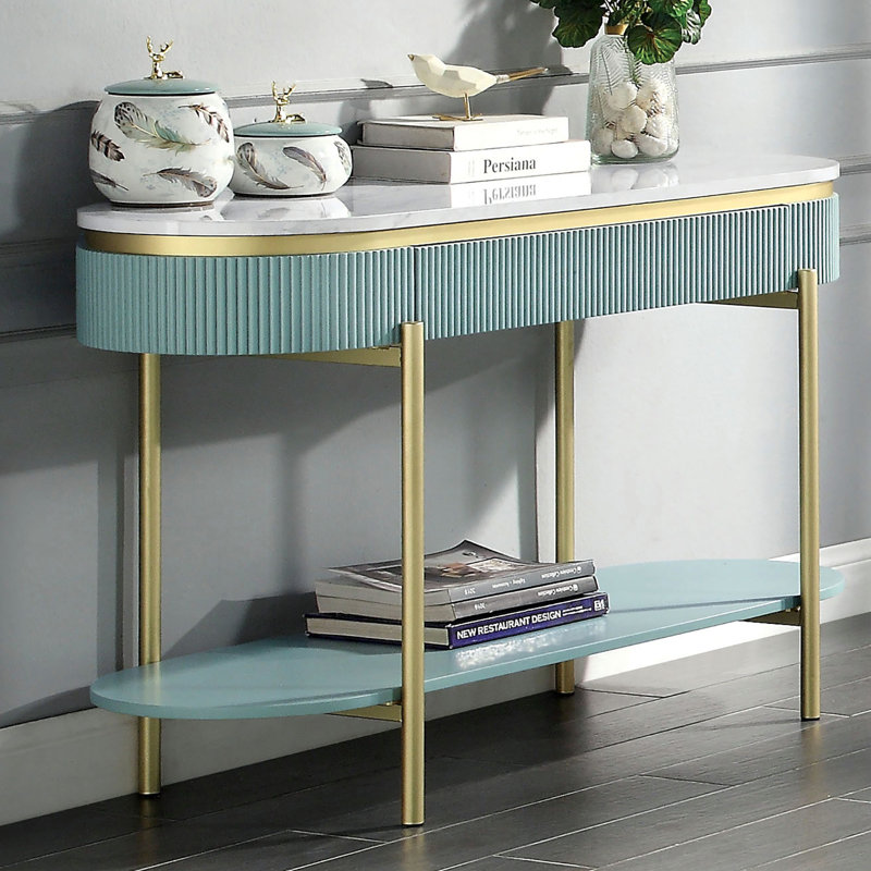 47.6" W Glam Sofa Table, Light Teal, Teal