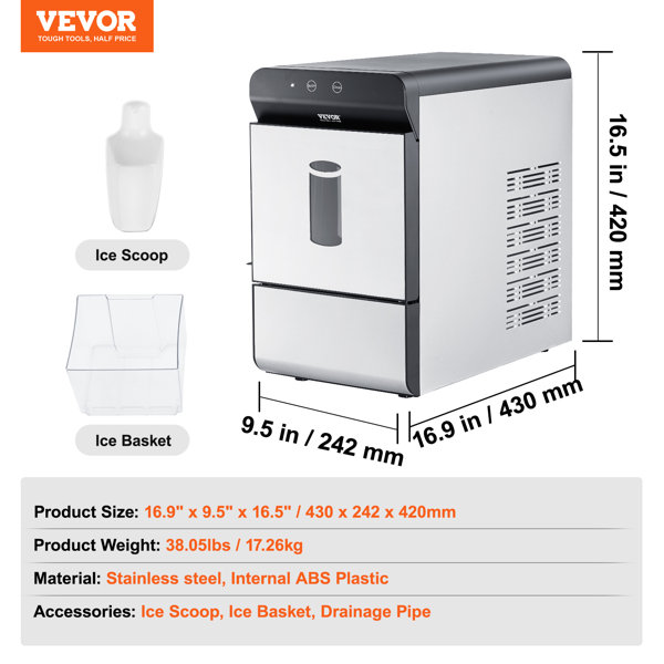 VEVOR 55 lb. / 24 HCounter Automatic Portable Freestanding Ice Maker Machine with 11 lb. Storage in Silver