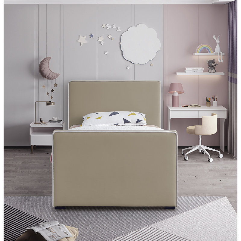 Haneesh Upholstered Unfinished Panel Bed, Twin, Beige Velvet