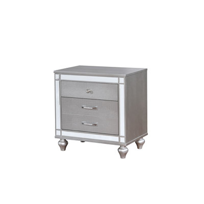 1Pc Nightstand Bun Feet Crocodile-Textured Bedside Table Mirror Trim Felt-Lined Top Drawers Bedroom Furniture