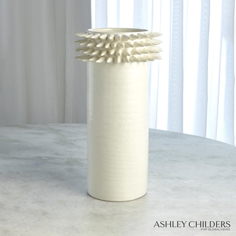 Spike Cylinder Vase-White-Sm, 17.75" H x 9.75" W x 9.75"D