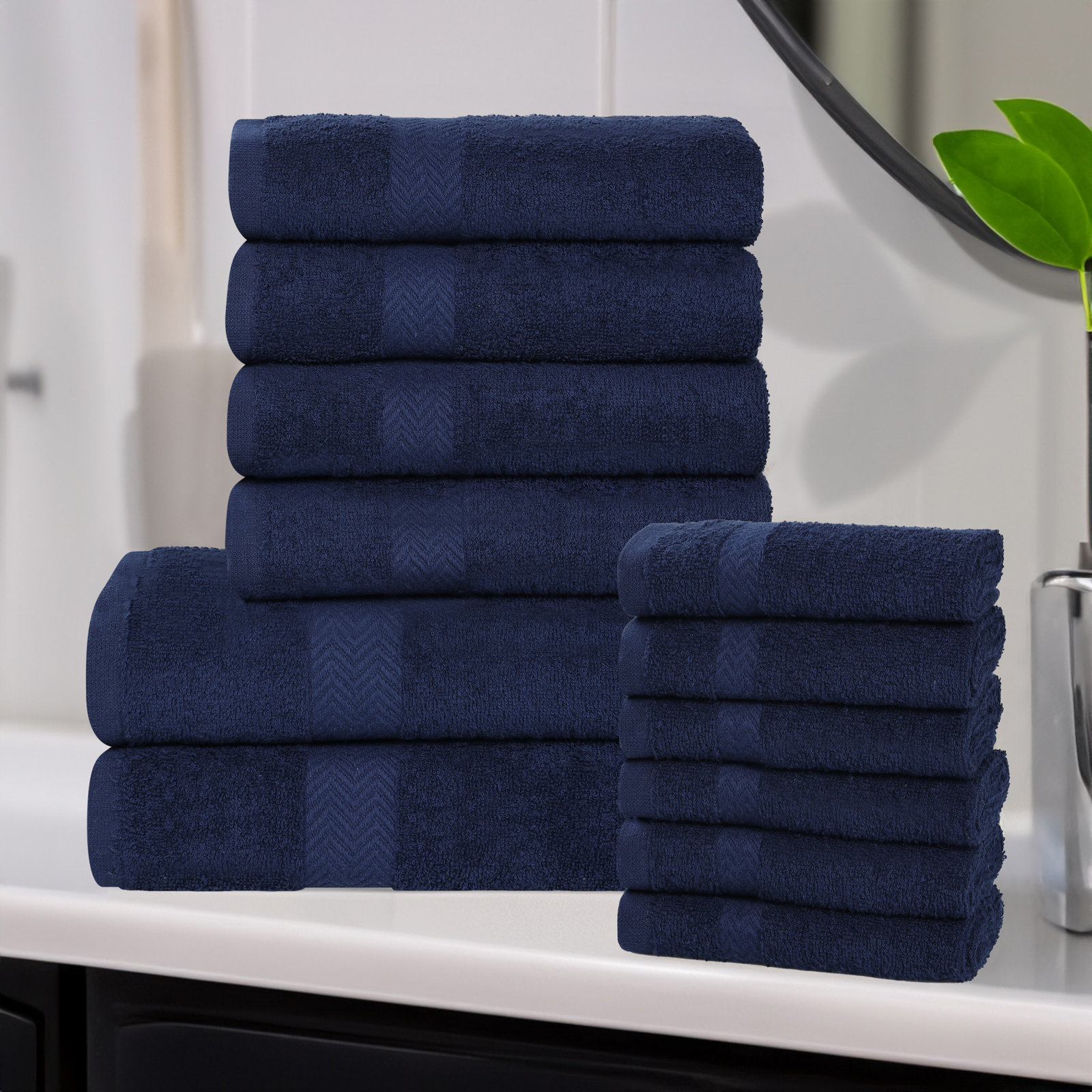 12-Piece Quick-Drying Cotton Towel Set, Navy Blue