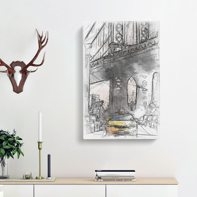 Yellow Taxi Cab In New York City - Wrapped Canvas Print, 76cm H x 50cm W x 3cm D