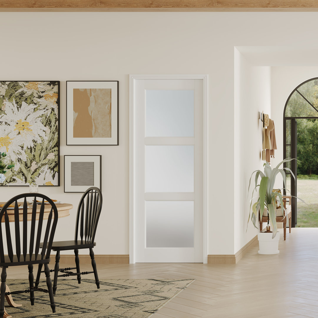 Prehung Door-3 Panel Frosted Glass Modern Design MDF With Door Frame And Hareware Kit DOOOLI 