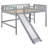 Gray Full Low Loft Bed Pine Slide Design Space Saving For Bedroom-1158224533-1158224538