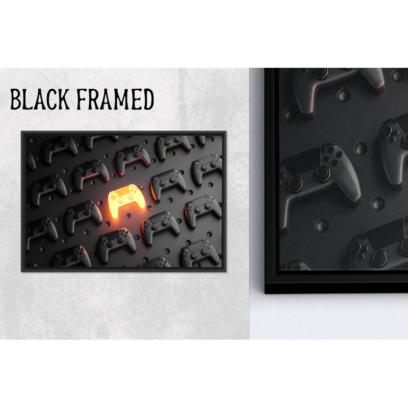 Abstract Black & Gold Controller Print: Modern Canvas Artwork,1P BlackFramedCanvas, H: 59.1 x W:82.7 inches